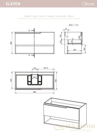 тумба 100 см visobath eleven 85607/ceniza 1 ящик и 1 открытая полка, пепельный матовый лак (ceniza)